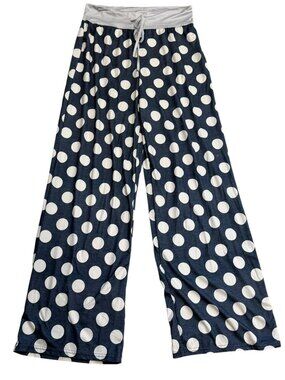 Amazon Polka Dot Wide Leg Lounge Pants Size Medium Blue & White Soft Stretch